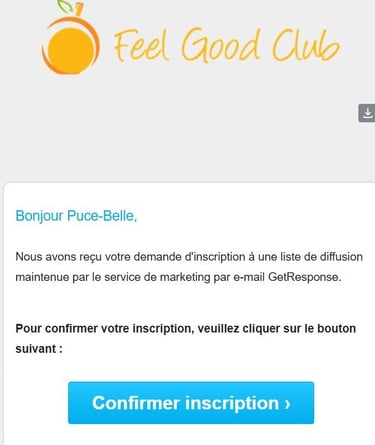 Aperçut du mail que vous allez recevoir dans votre messagerie pour confirmer votre inscription