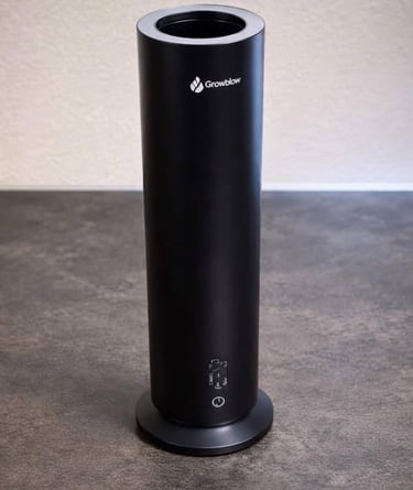 Slim tower air purifier standing on a countertop for cleaner indoor air