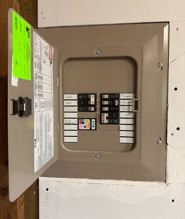 Open residential electrical subpanel secondary breaker box