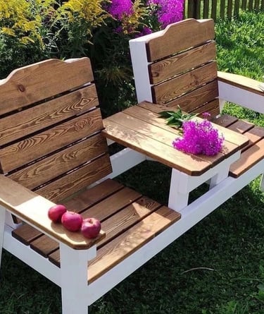 Wooden garden bench with simple outdoor seating design, natural wood texture and comfortable layout
