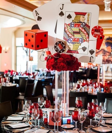 Red and Black Table Centerpiece with Casino Theme