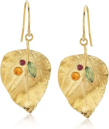 Floral Jewelry: Multi-Stone Leaf Drop Earrings in 18kt Yellow Gold Over Sterling. Ross-Simons