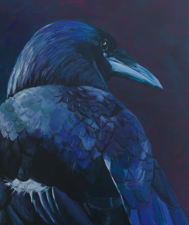 a painting of a raven on a dark background