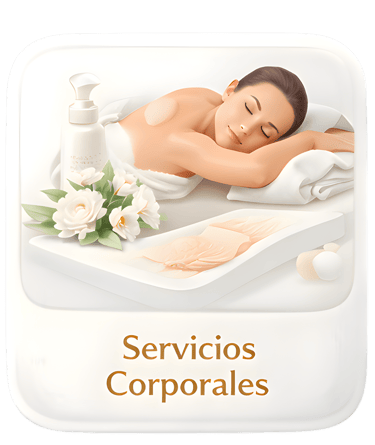 Woman relaxing at a spa for Servicios Corporales body treatments with flowers and lotions.