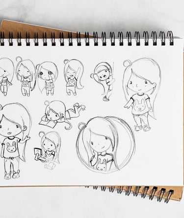 notebook with sketches