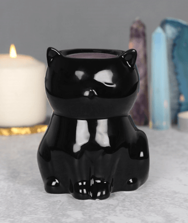 Brûleur noir en céramique finition brillante en forme de chat noir