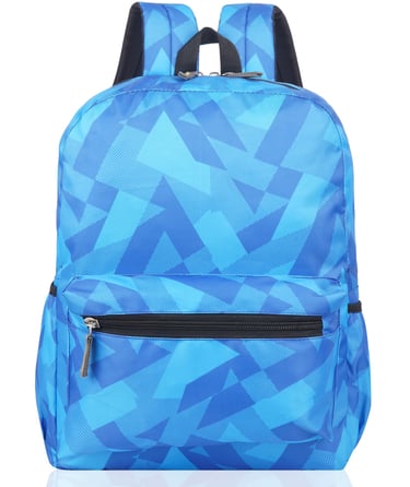 a light blue school bags with print pattern and compartment