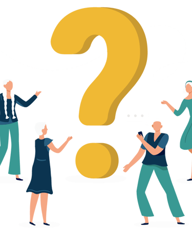 a group of six seniors raising hands making questions