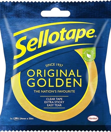a bag of sellotapepeps with a yellow ribbon
