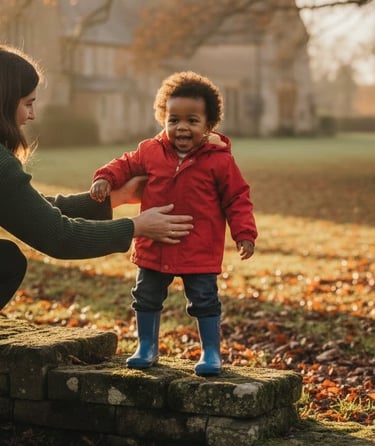 small child is supported by early years practitioner