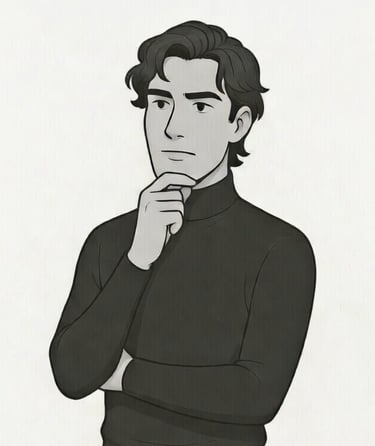 male cartoon in thinking pose