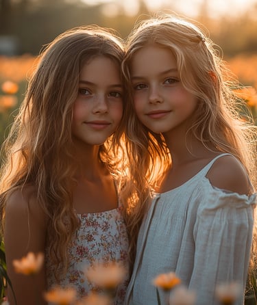Fotografía de dos niñas con ropa de verano en un parque