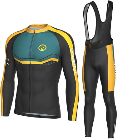 INBIKE Men's Cycling Clothing Set, Long Sleeve Cycling Jersey with 3 Rear Pockets, Cycling Bib Pants