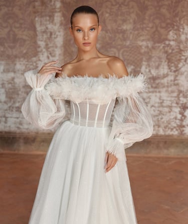 robe de mariée originale avec manches bouffantes