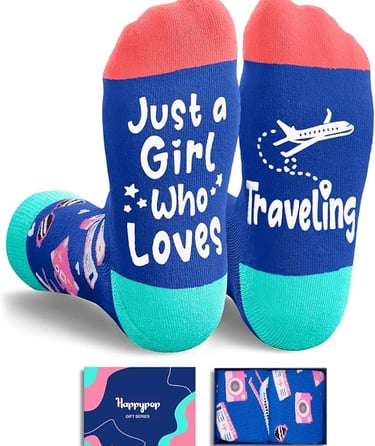 cute socks that say just a girl who loves traveling