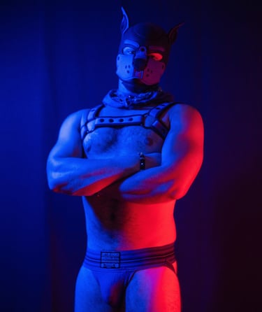 A man in a pup mask.