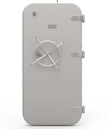 A watertight door with central wheel