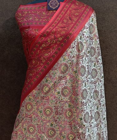 a red and white sari brocade