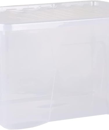 a clear plastic storage box with a clear lid