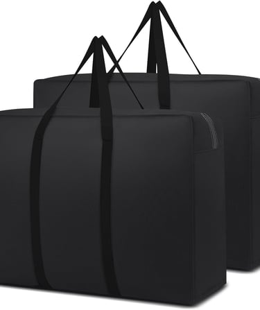 two large black bags with black straps