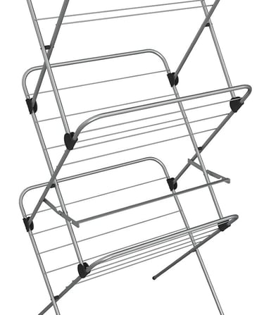 a clothes rack with three clothes racks and a clothes rack