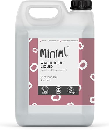 Miniml eco-friendly washing up liquid in a wild rhubarb and lemon scent, 5L bulk refill bottle.
