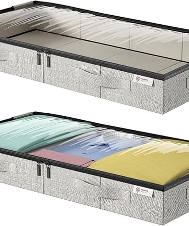 a pair of two large storage boxes with a drawer underneath