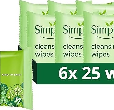 a pack of 6 simple clean wipes with a green leaf