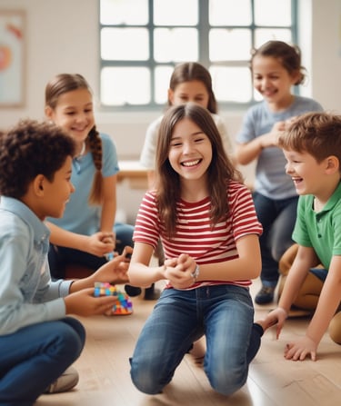 Middle school students collaborating on a science project in a modern classroom.