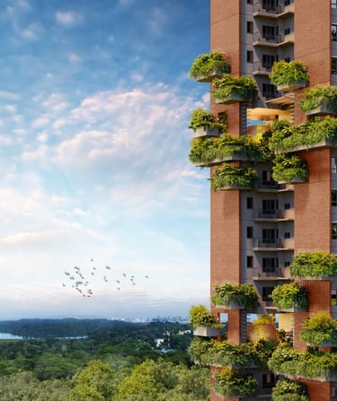 Panoramic architectural view of Springleaf Residence's modern 25-storey residential towers near MRT