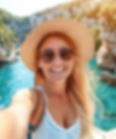 a sugar baby in a hat and sunglasses taking a selfie