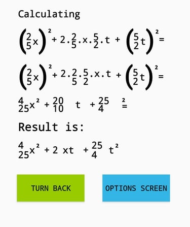 Learning to calculate notable products involving fractions.