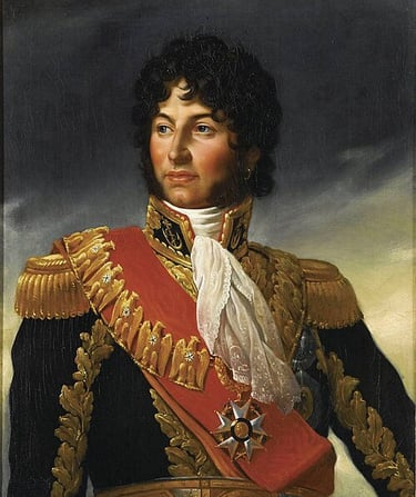 Oil painting portrait of Joachim Murat in a French Napoleonic military uniform with gold epaulettes.