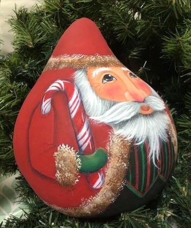 Karen Schaffert Candy Cane Santa acrylic zoom painting gourd Artroom2Create