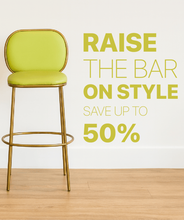 Modern lime green upholstered bar stool with gold metal legs on sale for up to 50% off.