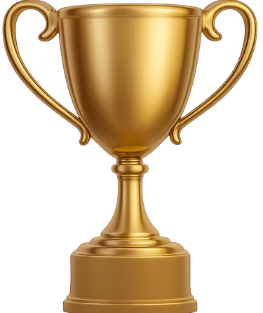 A detailed golden trophy award with a rectangular base.