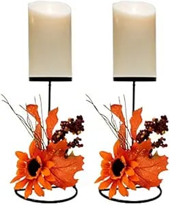 Fall candle holders for living room centerpiece, Thanksgiving table decor.