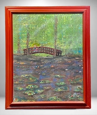 My Water Lillies 50.8 x 40.64 cm Acrylic poured paint & Oil on canvas In private Collection