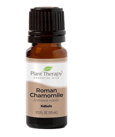 10 ml bottle of Plant Therapy Roman Chamomile essential oil, labeled KidSafe.