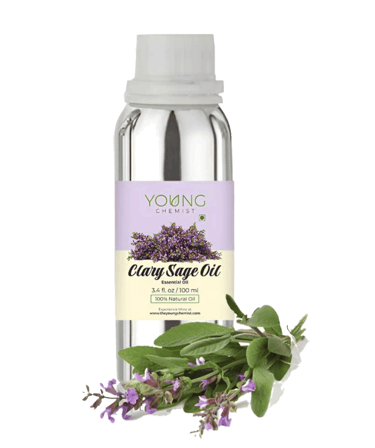 Clary Sage Essential Oil Bottle next to Clary Sage