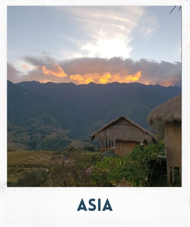 vietnam, asia, southeast asia, sapa, hut, sunset, a small hut with a thatched roof