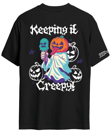 Halloween T shirt of a jack o lanter eating ice cream keeping it creepy funny 