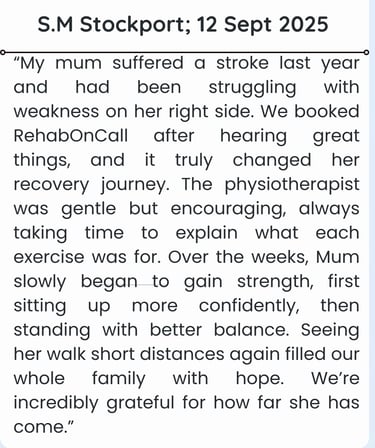 Patient reviews about their home physiotherapy journey after stroke