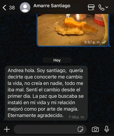 Cliente agradeciendo los resultados de un ritual de amor con la Bruja Samara, expresando profunda gratitud.