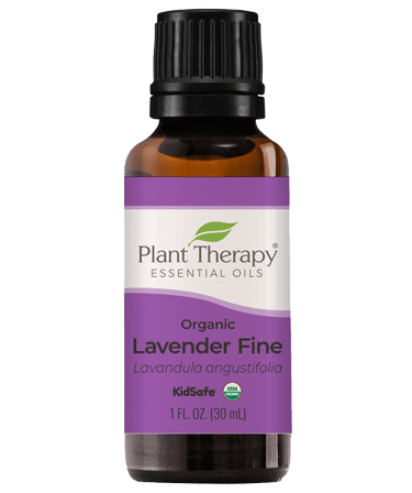 Plant Therapy Organic Lavender Fine essential oil with KidSafe and USDA Organic certifications.