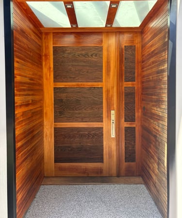 Before image of stain refinishing on Nanoose Bay entrance way