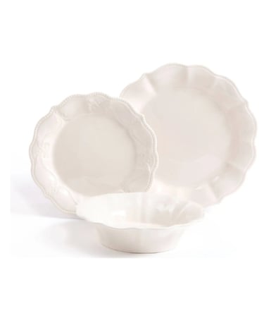 white scalloped dinnerware set, 12pcs dinnerware set, white dinnerware set