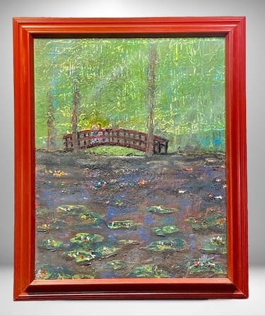 My Water Lillies 50.8 x 40.64 cm Acrylic poured paint & Oil on canvas In private Collection