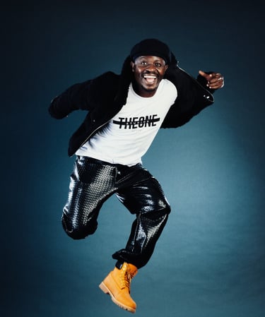 Chiluba, Kenyan dancer and founder of TheOne Studios in Nairobi, jumping in a photoshoot 