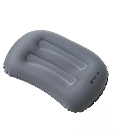 a gray inflatable air mattress with a white background